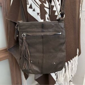 HOBO Brown Fringe Crossbody Leather Bag
